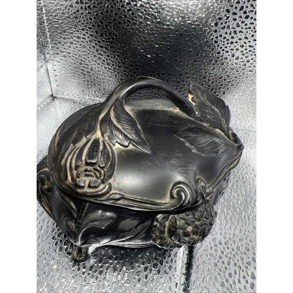 Antique Art Nouveau jewelry casket trinket‎ box heavy floral #122 4.5